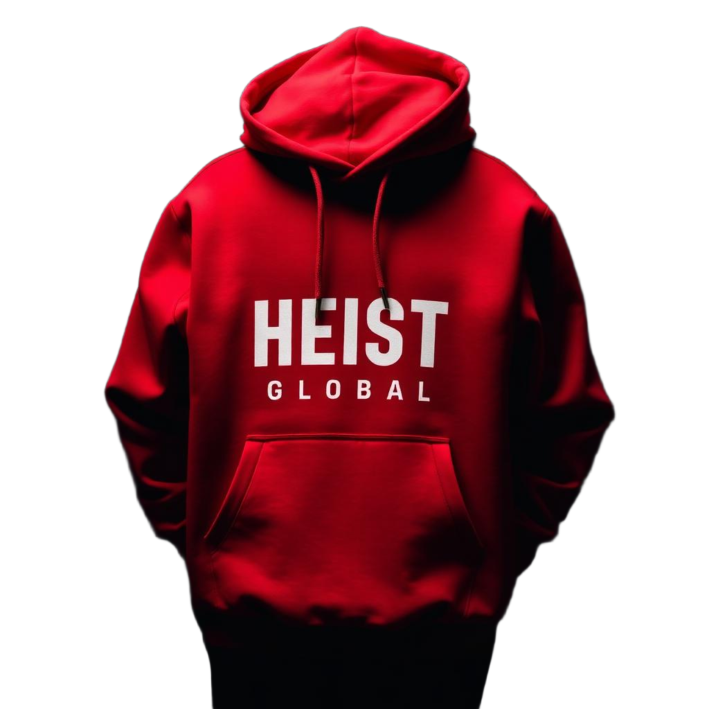 Heist Global branded red hoodie